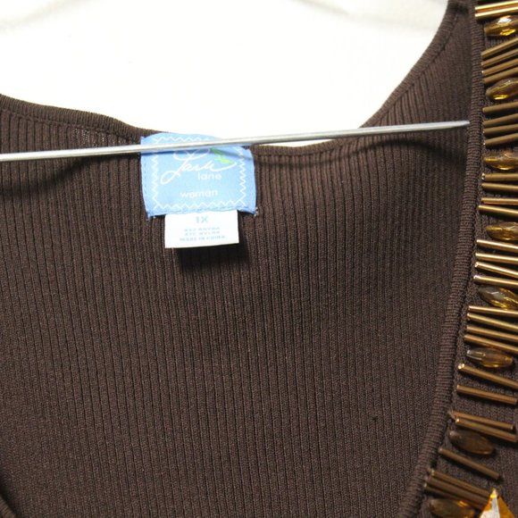 Lara Lane Woman brown rayon blend tank top embellishments 1x - Picture 3 of 7